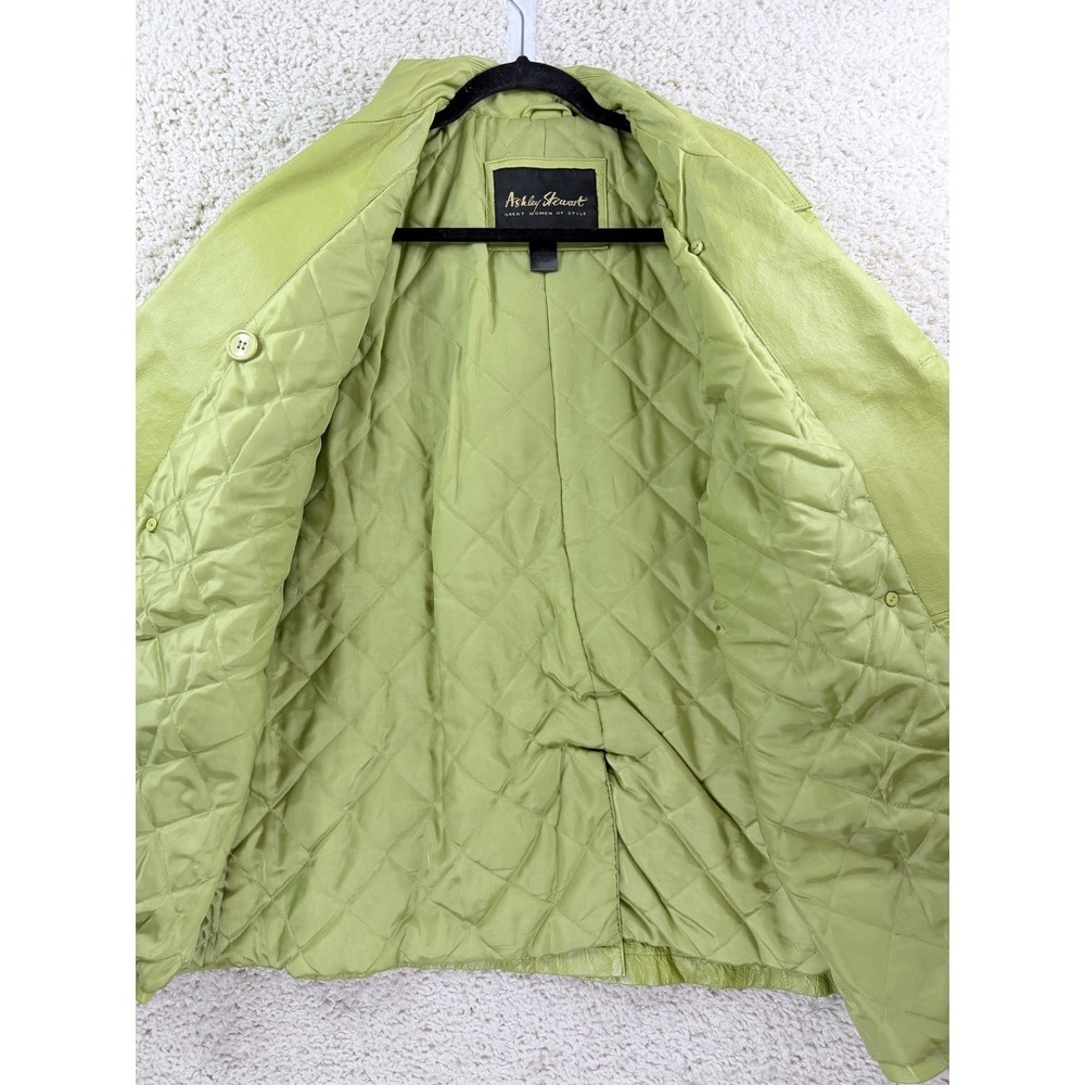 Ashley Stewart Leather Jacket Women 2XL Green Good Double Breasted Pea Coat - Picture 12 of 14
